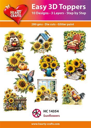 Easy 3D Toppers Sunflowers 10 udstandsende motiver med glimmer